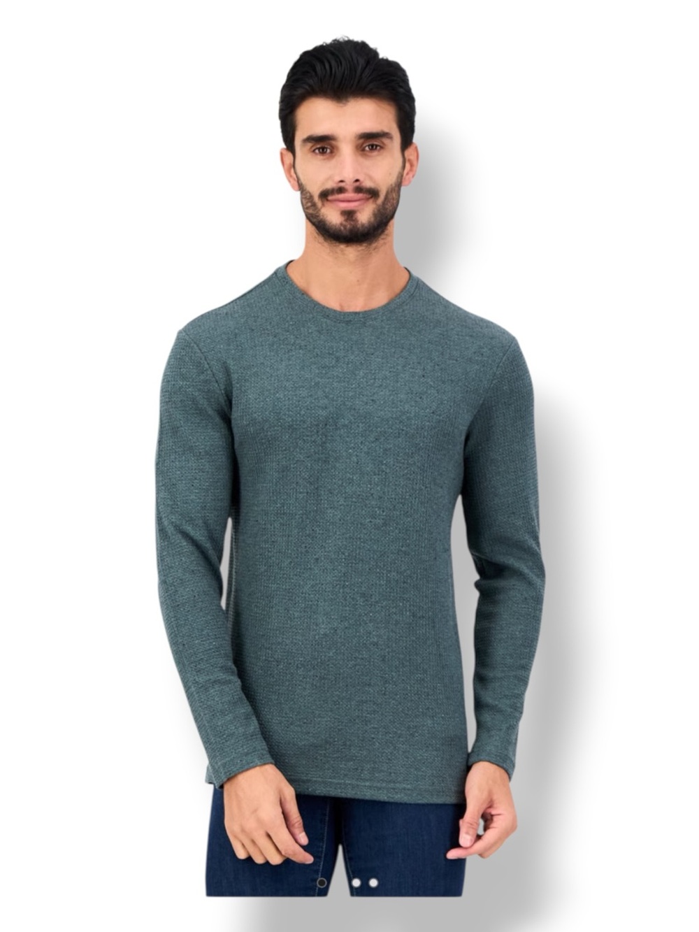 English Laundry Men's Crewneck Waffle Knit Sweater Transitional Slate Green M
